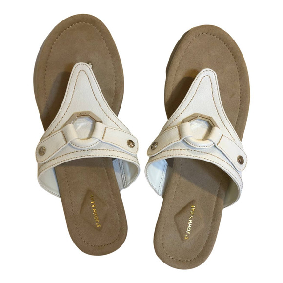 St. John's Bay Shoes - St.John's Bay, T-Strap Flat Sandal, White, 9m, NWT